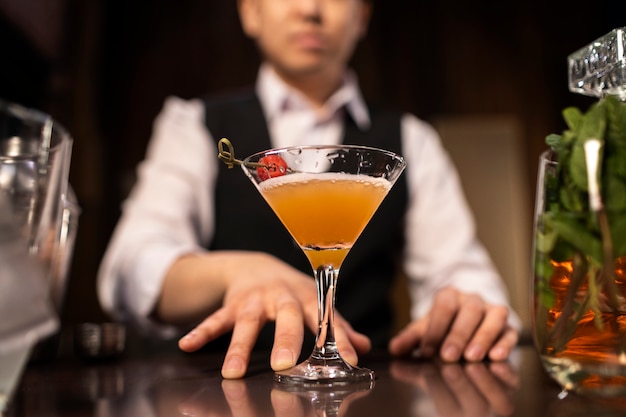 Low angle man working as bartender