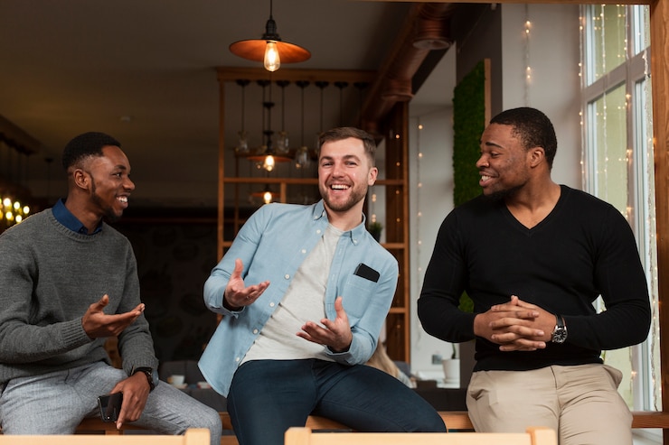 Free Photo low angle men having a good time