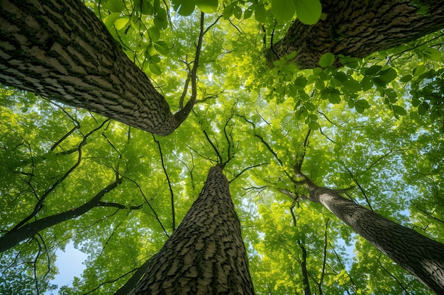 Foto gratuita perspettiva a basso angolo di un albero con un bellissimo baldacchino