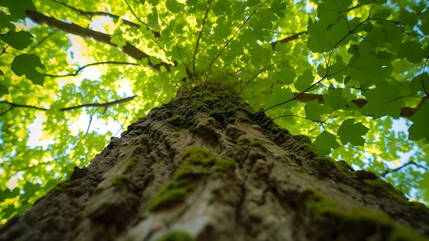 Foto gratuita perspettiva a basso angolo di un albero con un bellissimo baldacchino