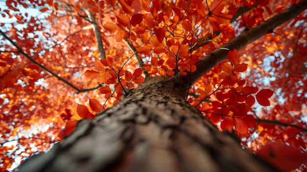 Foto gratuita perspettiva a basso angolo di un albero con un bellissimo baldacchino