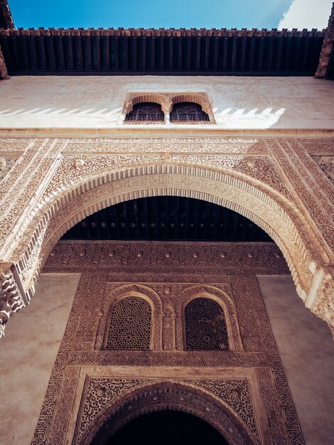 Low angle shot of Alhambra Palace in Granada, Spain