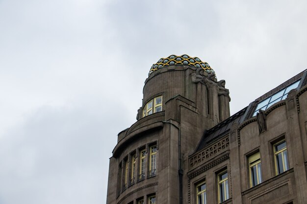 Low angle shot of an art deco building on the Wenceslas Square in Prague, the Czech Republic