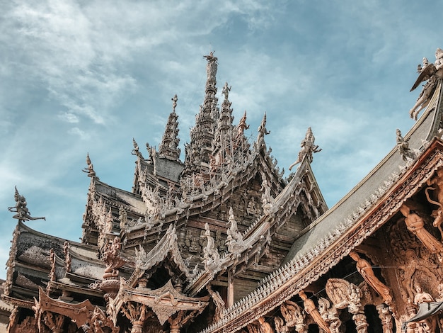 Low angle shot of a beautiful sanctuary of truth in pattaya, thailand