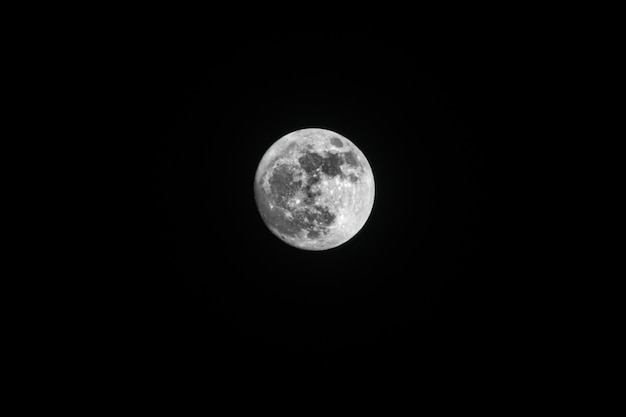 밤하늘에 포착 된 숨막히는 보름달의 로우 앵글 샷