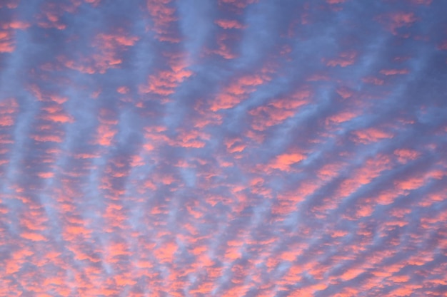 Низкоугольный снимок облачного неба во время красивого фиолетового заката