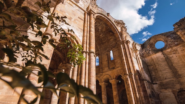 Low angle shot of Moreruela Abbey Granja Spain