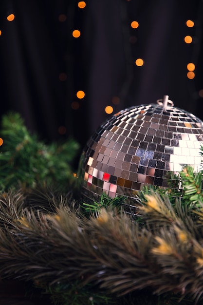 Low angle silver party globe on table