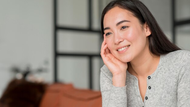 Low angle smiley woman