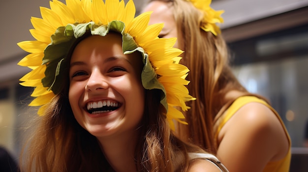 Low angle smiley women indoors