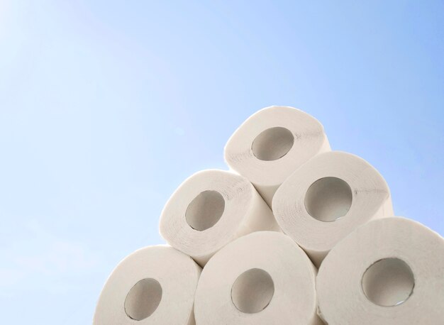 Low angle stack of toilet paper