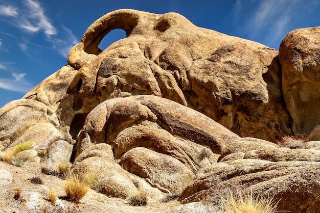 Low angle view of rock formations in Alabama Hills, California