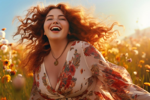 Free photo low angle woman posing with beautiful flowers