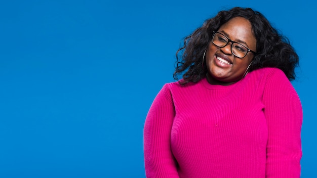 Low angle woman with glasses