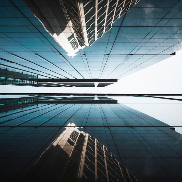 Low view modern skyscrapers office buildings