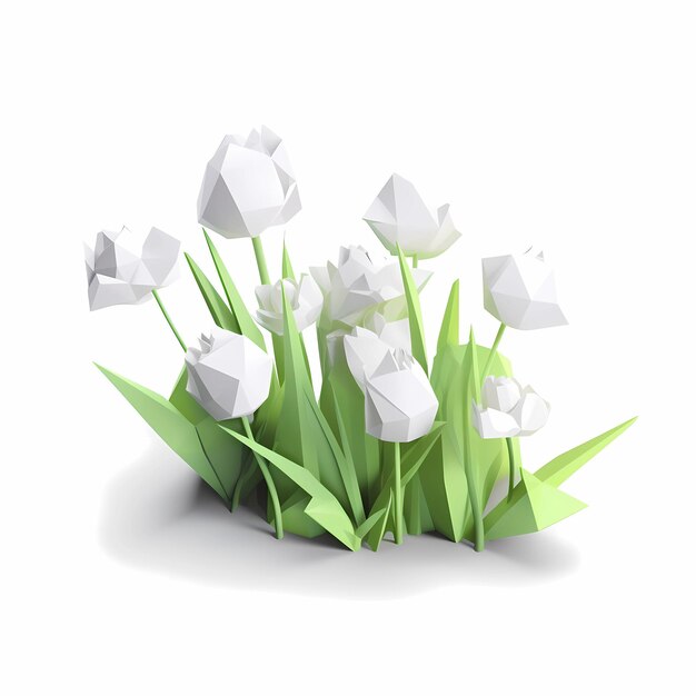 Lowpoly3d flowers spring season on white background