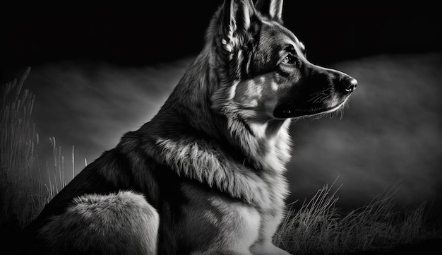 Free photo loyal german shepherd puppy guards black sheepdog generated by ai