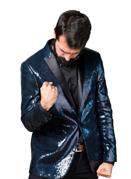 Lucky handsome man with sequin jacket
