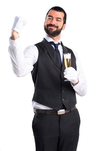 Lucky luxury waiter with champagne