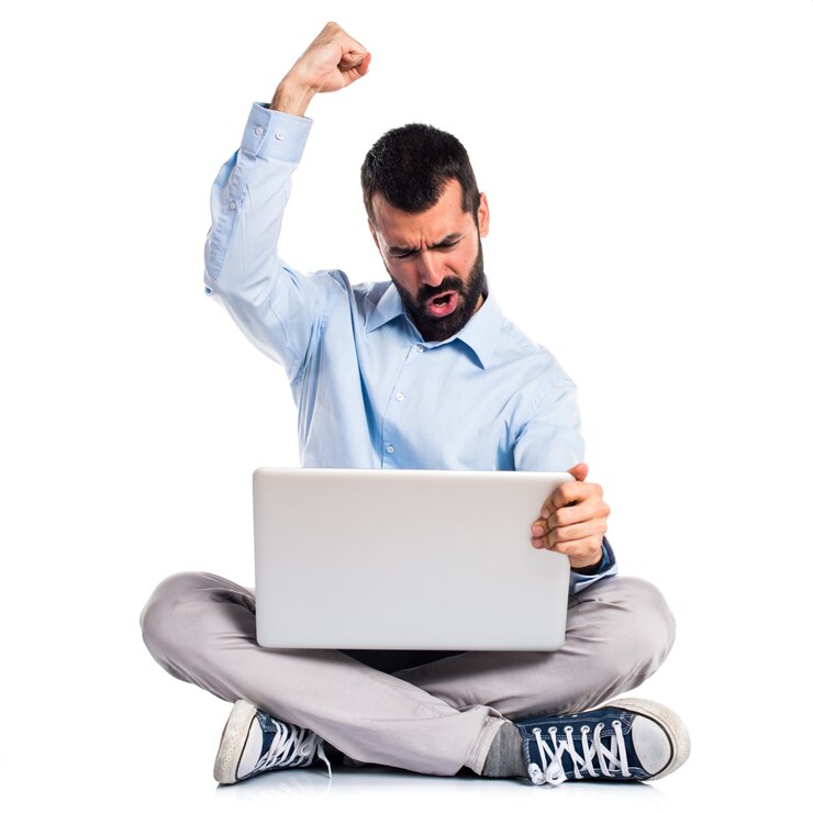 Free Photo lucky man with laptop
