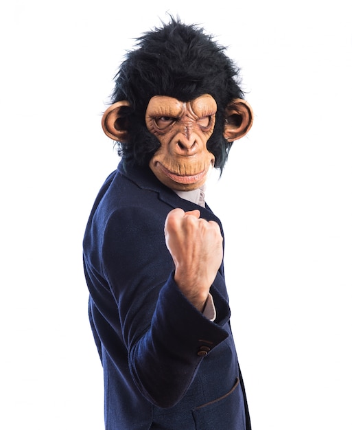 Free photo lucky monkey man over white background