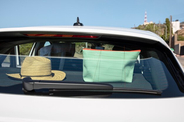 Luggage seen from the rear car window