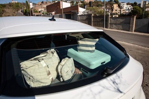 Luggage seen from the rear car window