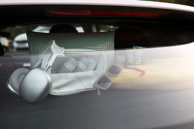 Luggage seen from the rear car window