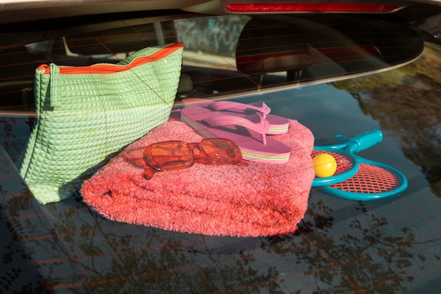 Luggage seen from the rear car window