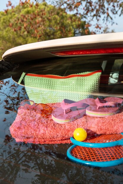 Luggage seen from the rear car window