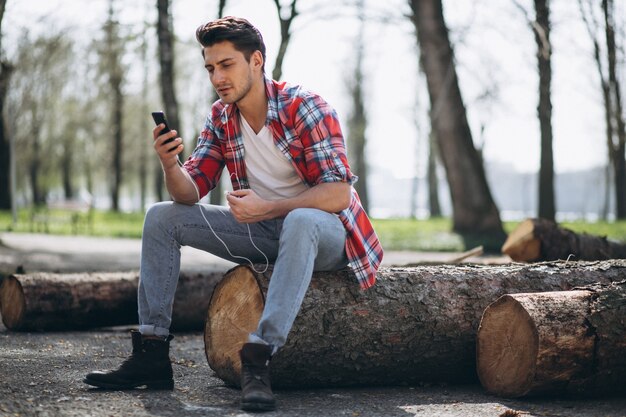 Lumberjack with phone