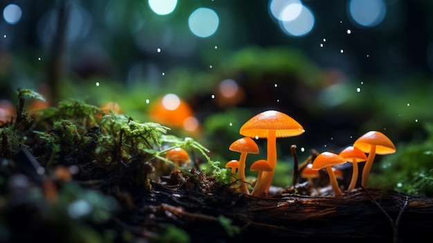 Luminescent mushrooms carpeting the jungle floor casting an otherworldly glow