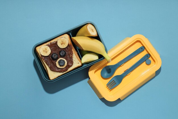 Lunch box for kid to eat at school top view