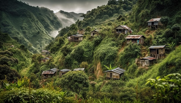 Foto gratuita lussureggianti risaie terrazzate si estendono verso le montagne generate dall'intelligenza artificiale