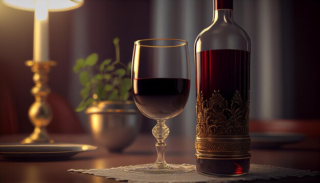 Luxurious close up of red wine in wineglass generative AI