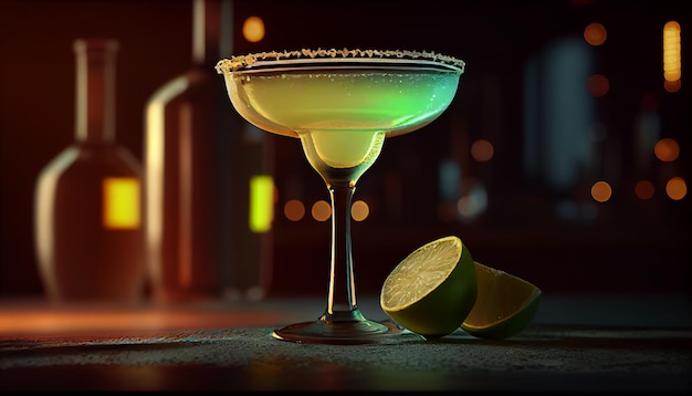 Free photo luxurious cocktail with lemon and blue decoration generative ai