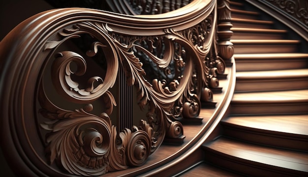 Free photo a luxurious old fashioned staircase with ornate decoration generated by ai