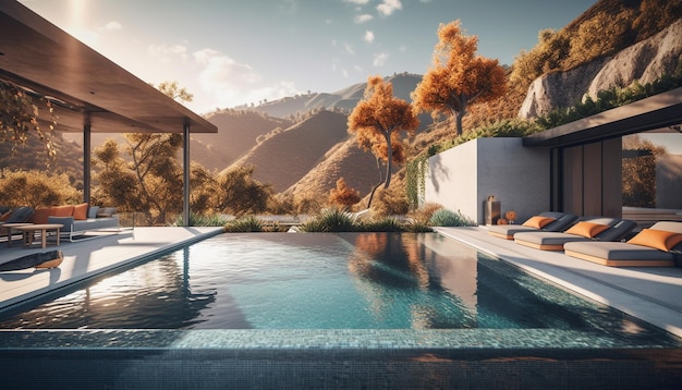 Luxurious villa mountain landscape tranquil poolside relaxation generated by AI
