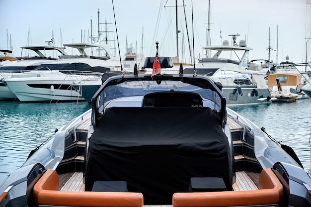 Luxurious Yachts in a port in the evening