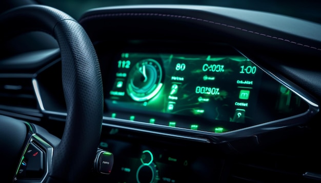 Free photo luxury car dashboard illuminated with blue lighting generative ai