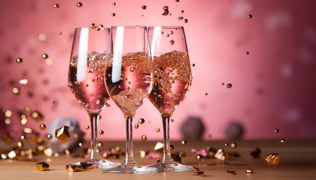 Free photo luxury celebration champagne pouring glasses clinking confetti splashing generated by artificial intelligence