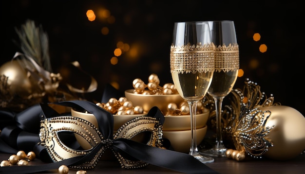 Free photo luxury celebration champagne with gold wine shiny glass party event generated by artificial intelligence