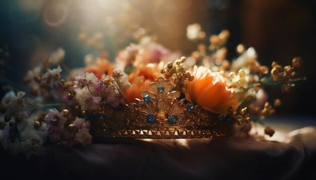 Luxury crown symbolizes royalty and elegance generated by AI