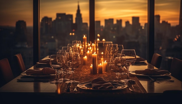 Luxury dining experience in the cityscape night generated by AI