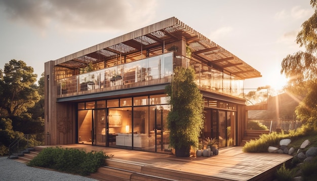 Luxury home design with modern architecture outdoors generated by AI