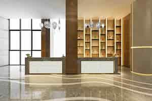 Free photo luxury hotel reception hall and office with decor shelf