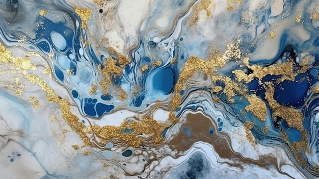 Luxury marble background Digital art marbling texture Blue gold Ai Generated Image