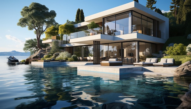 Free photo luxury modern villa with infinity pool surrounded by nature generated by artificial intelligence