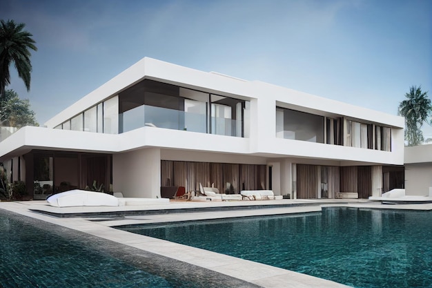 Бесплатное фото Роскошная вилла с бассейном, впечатляющий современный дизайн, цифровое искусство, недвижимость, дом, дом и недвижимость