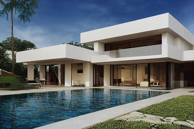 Free photo luxury pool villa spectacular contemporary design digital art real estate home house and property ge